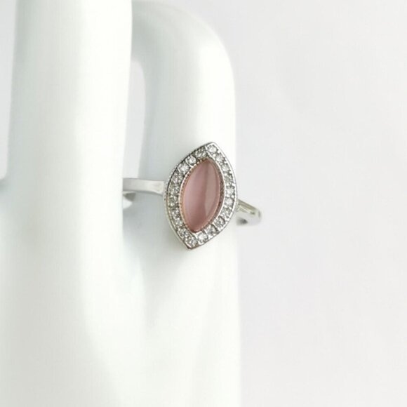 Pink Chalcedony CZ Halo ring sterling silver size 8 - Picture 8 of 8
